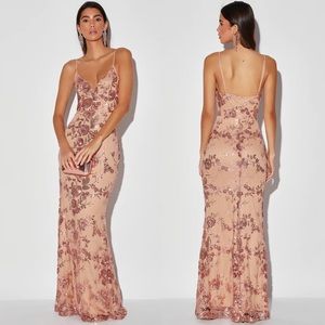 Lulus Shine Language Rose Gold Sequin Maxi Dress S